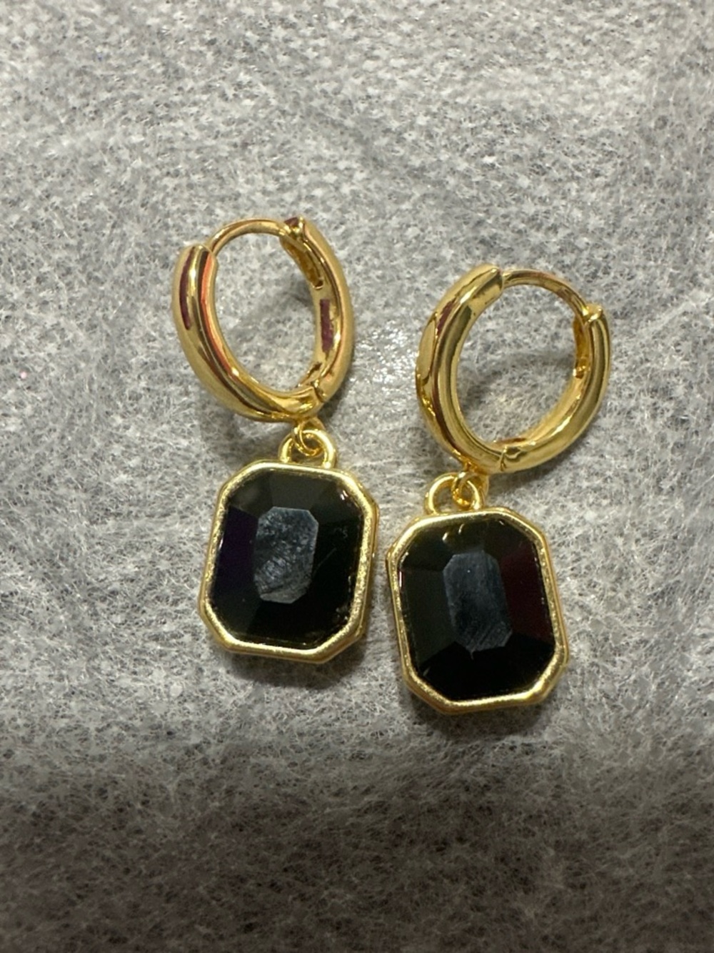 Gold Hoop Earrings with Black Gemstone Dangles